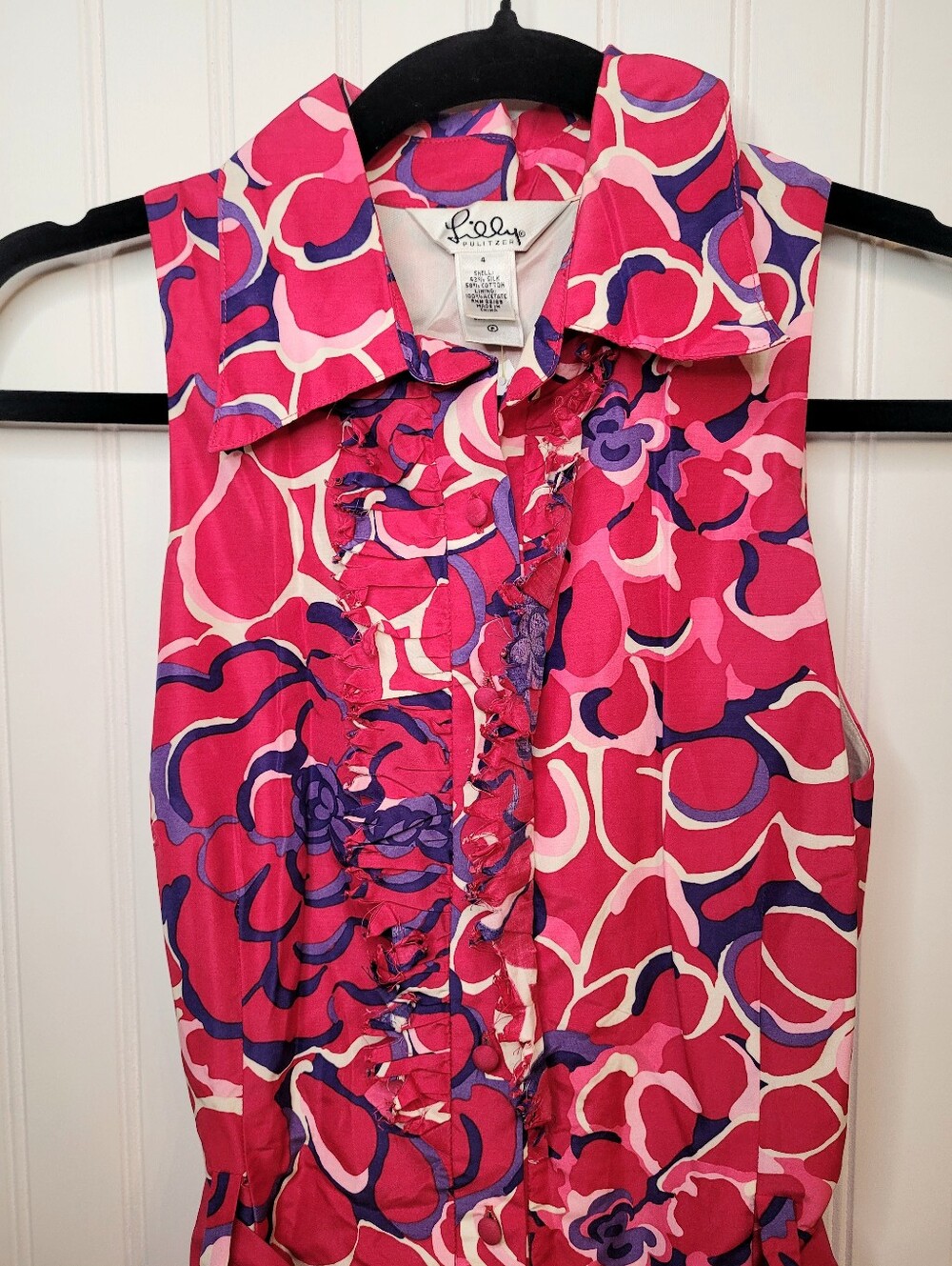 RARE Vintage Lilly Pulitzer WHITE TAG Silk/Cotton Floral Dress Sz 4 Crinoline - Picture 6 of 12